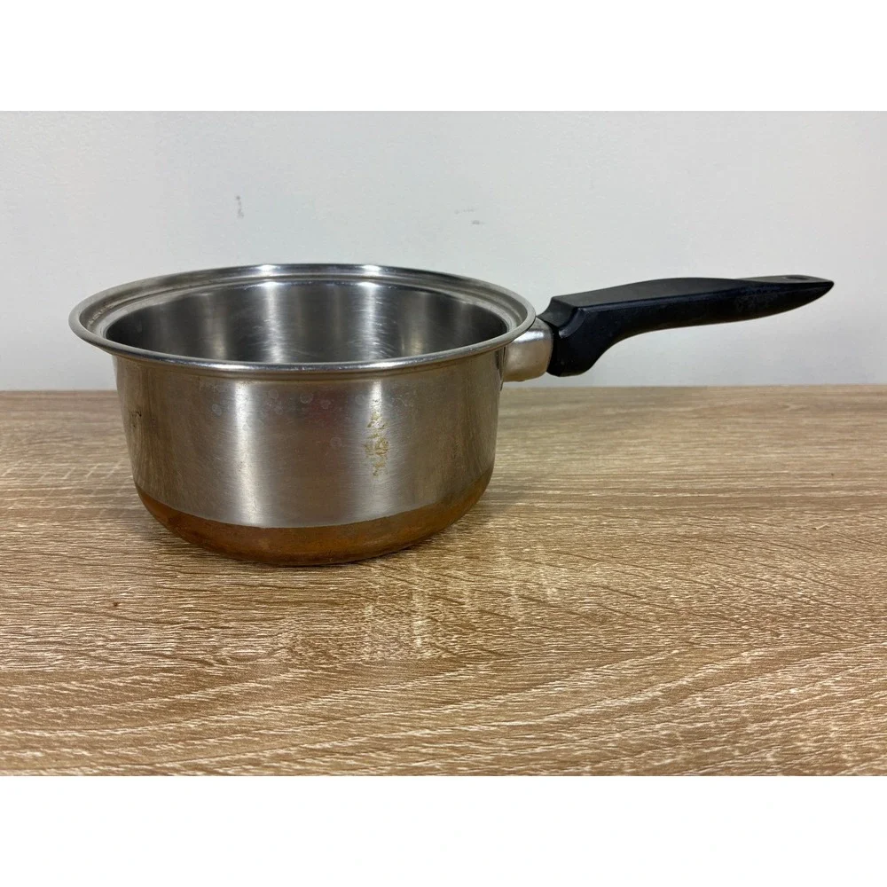 Vintage EKCO Flint 1 Quart Stainless Steel Copper Bottom Saucepan Pot USA 265